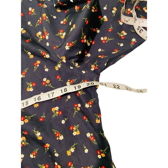 Lands' End Womens Floral Button Up Shirt Long Sleeve Navy Blue 100% Cotton 14P - Picture 6 of 7